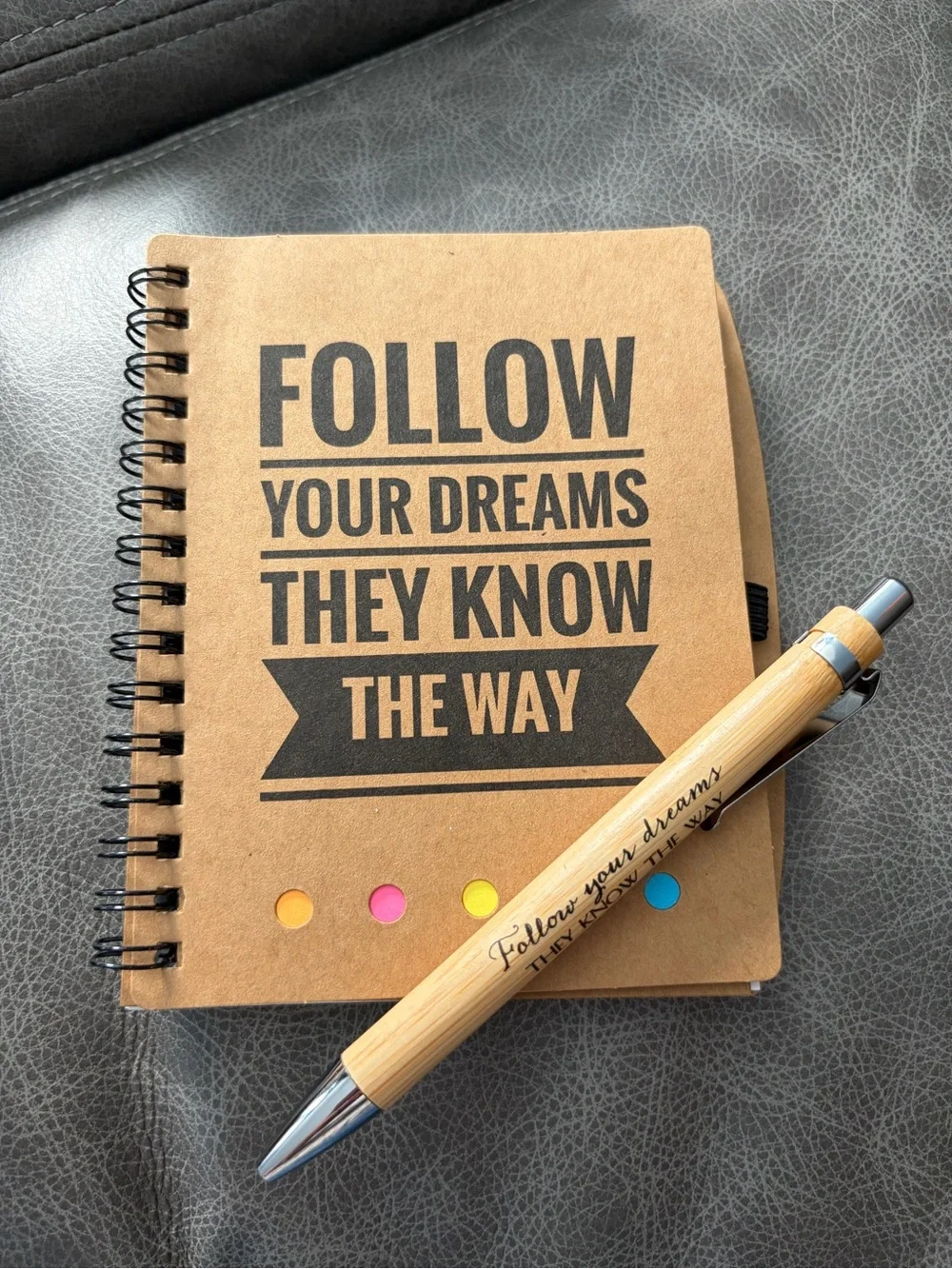 Inspirational Notebook & Matching Pen, includes sticky notes - pick one